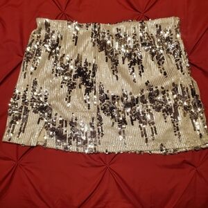 Champagne Sequin Mini Skirt with Metallic Accent